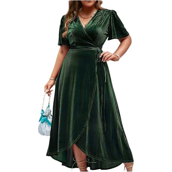 Simplee Plus Womens 2XL Wrap Ribbed Velvet Dark Academia Forest Green - Picture 3 of 8